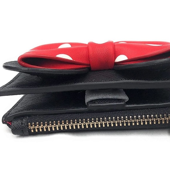 Kate Spade x Minnie Mouse Adalyn Wallet Disney NWT Black Leather Bow Polka Dot - Picture 5 of 10